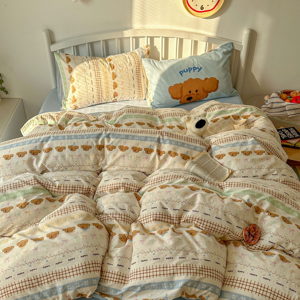 91家纺网 家纺一手货源 找家纺 桃喜 2026新款全棉混搭卡通印花学生三件套四件套 费尔岛蝴蝶结小狗