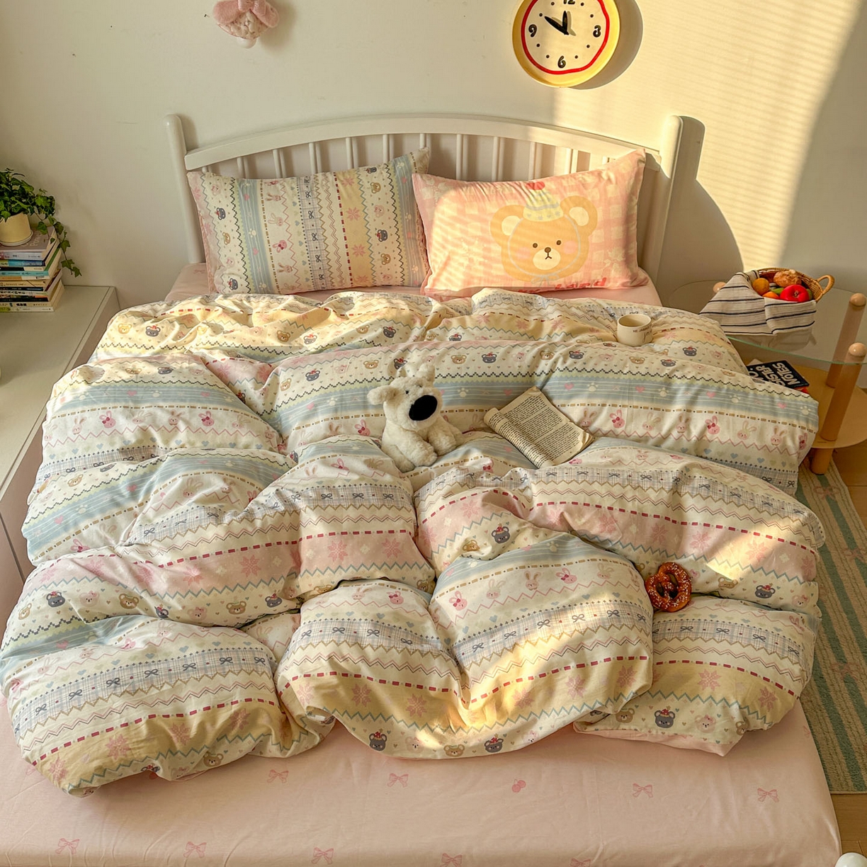 91家纺网 家纺一手货源 找家纺 桃喜 2026新款全棉混搭卡通印花学生三件套四件套 费尔岛小熊