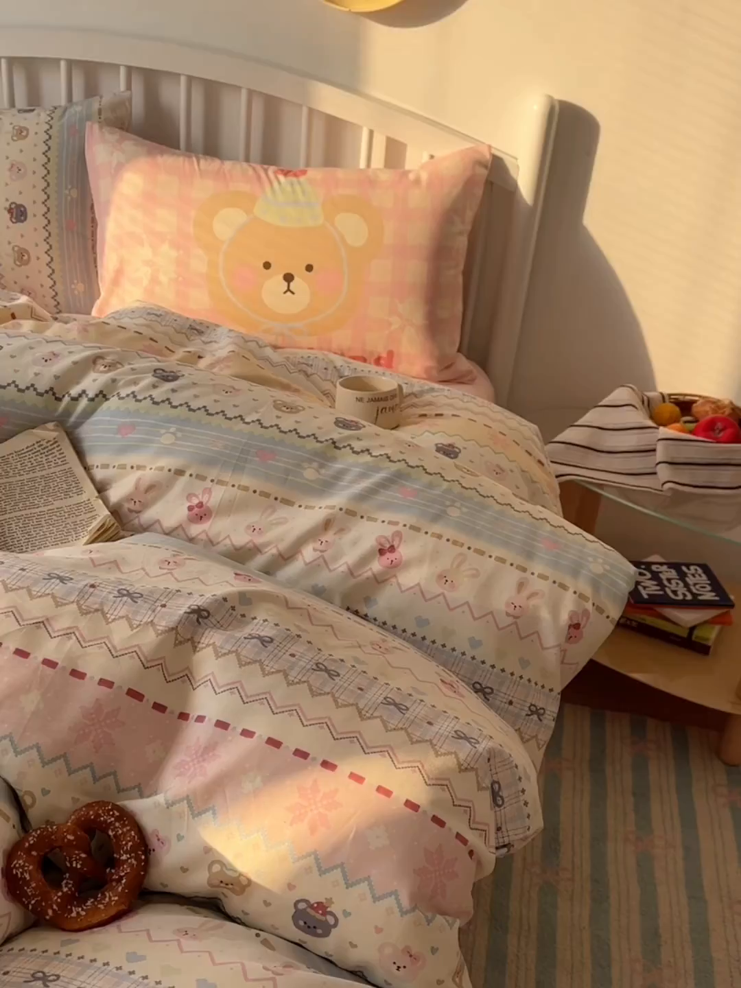91家纺网 家纺一手货源 找家纺 桃喜 2026新款全棉混搭卡通印花学生三件套四件套 费尔岛小熊