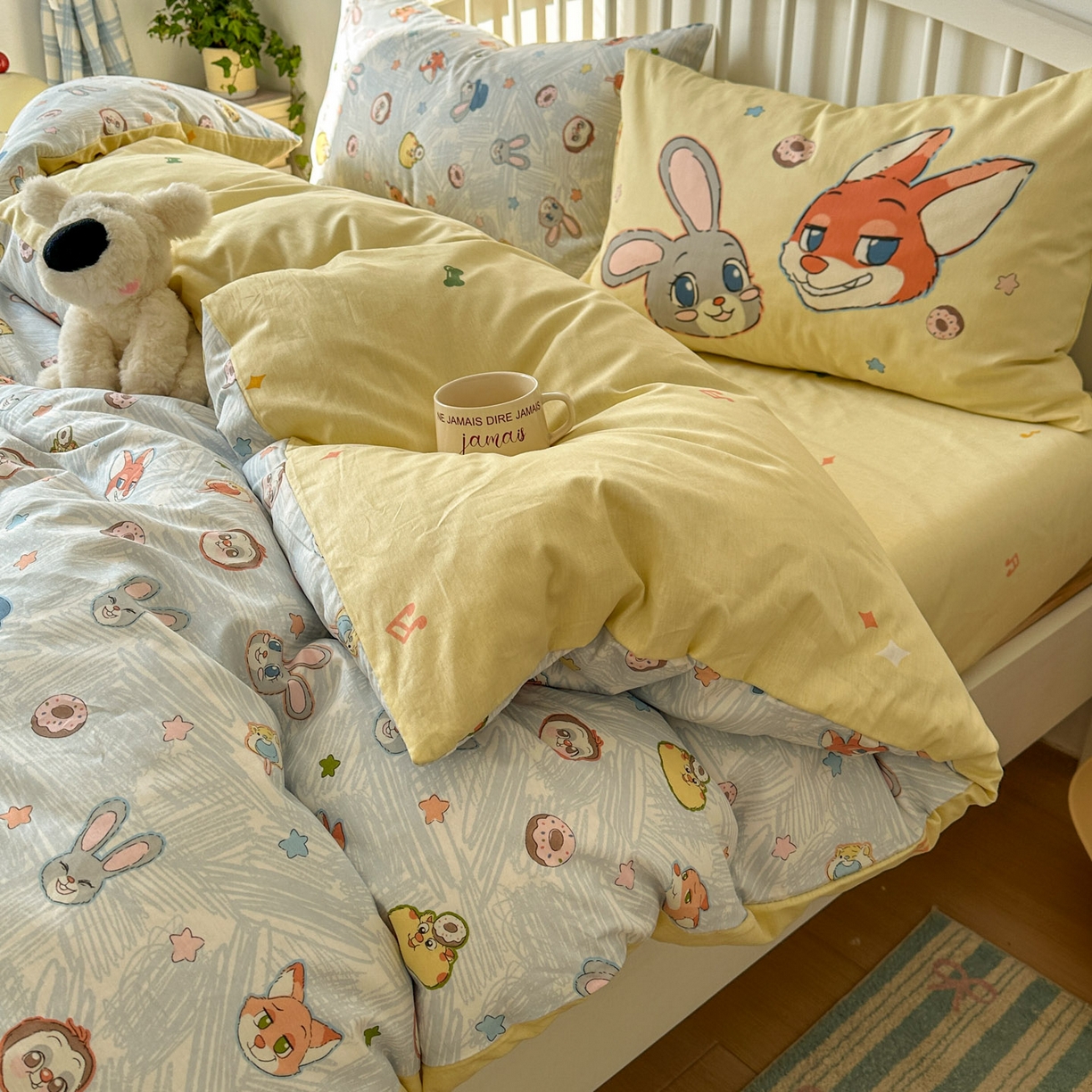 91家纺网 家纺一手货源 找家纺 桃喜 2026新款全棉混搭卡通印花学生三件套四件套 可爱动物团