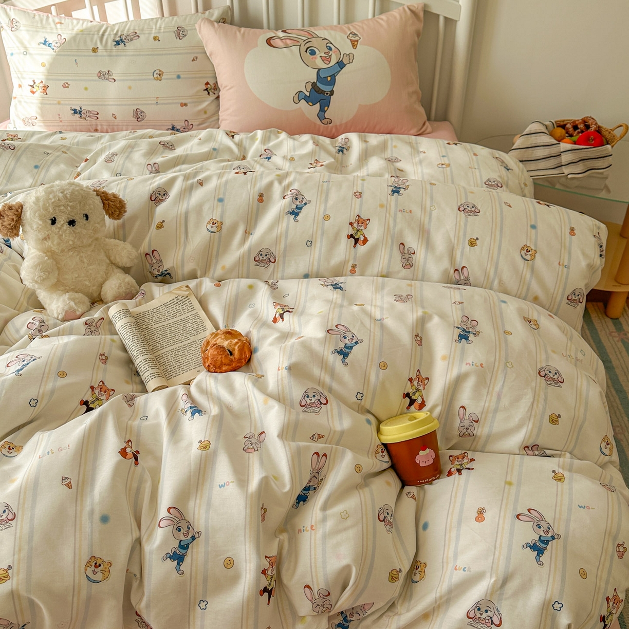 91家纺网 家纺一手货源 找家纺 桃喜 2026新款全棉混搭卡通印花学生三件套四件套 可爱小兔子