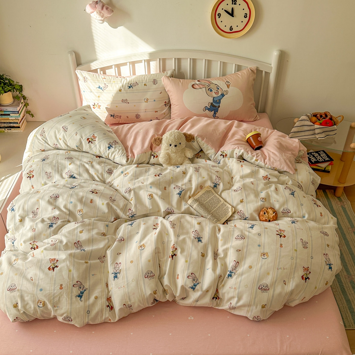 91家纺网 家纺一手货源 找家纺 桃喜 2026新款全棉混搭卡通印花学生三件套四件套 可爱小兔子