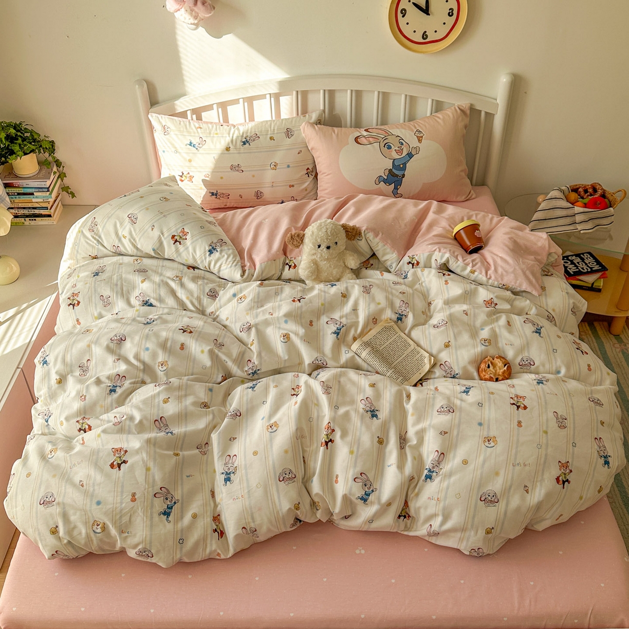 91家纺网 家纺一手货源 找家纺 桃喜 2026新款全棉混搭卡通印花学生三件套四件套 可爱小兔子