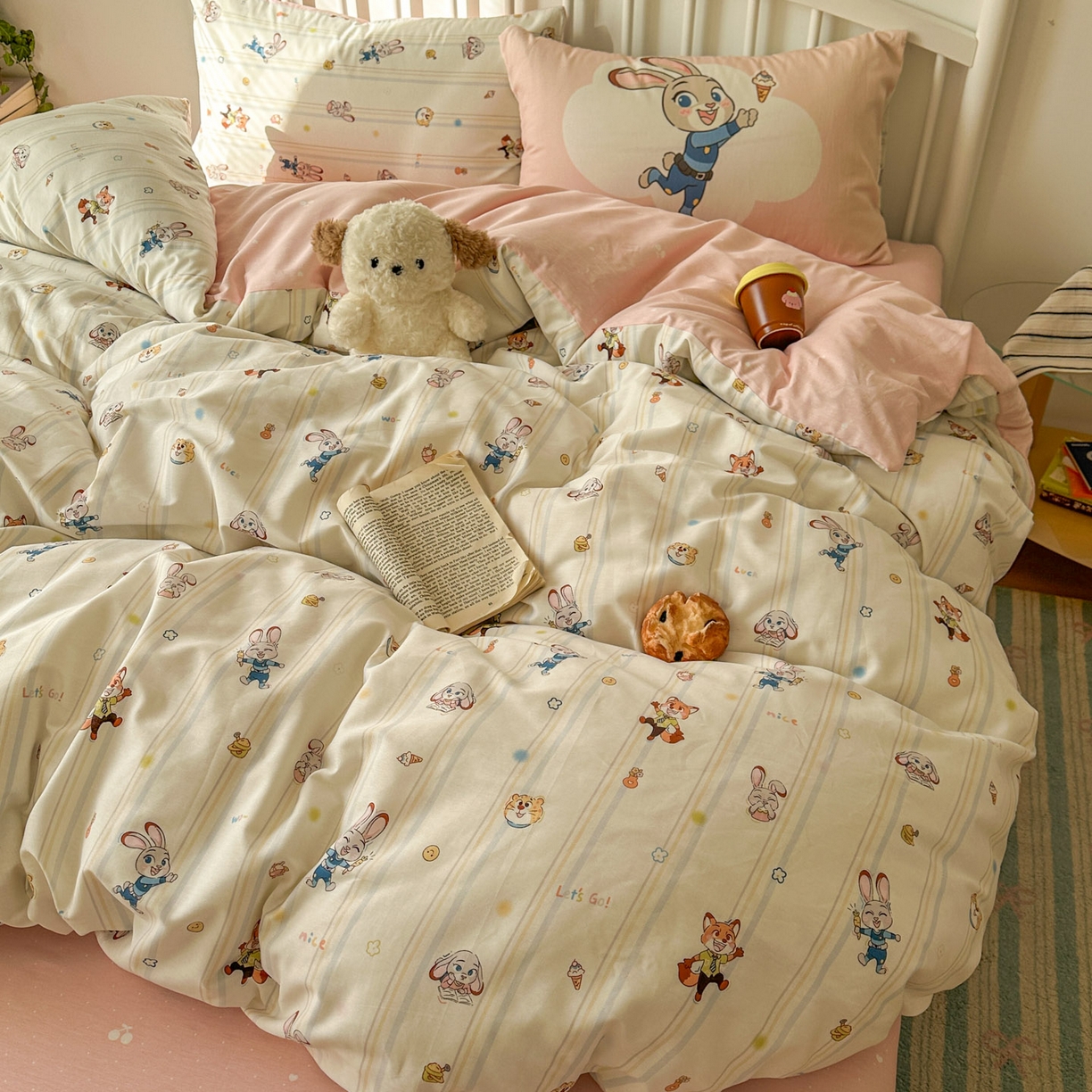 91家纺网 家纺一手货源 找家纺 桃喜 2026新款全棉混搭卡通印花学生三件套四件套 可爱小兔子