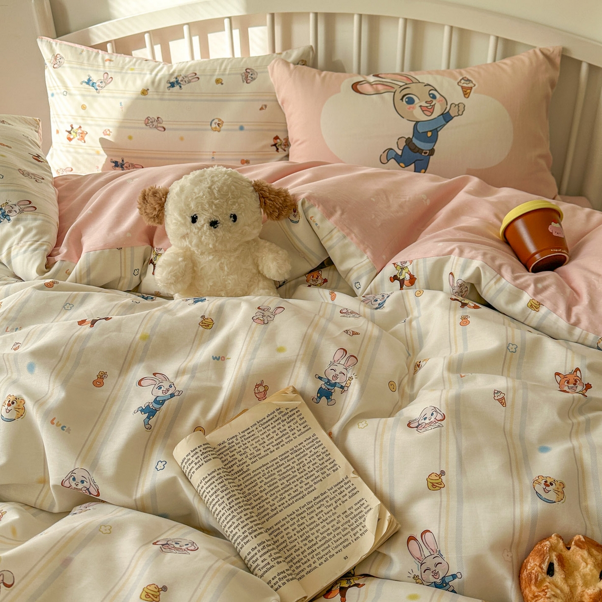 91家纺网 家纺一手货源 找家纺 桃喜 2026新款全棉混搭卡通印花学生三件套四件套 可爱小兔子