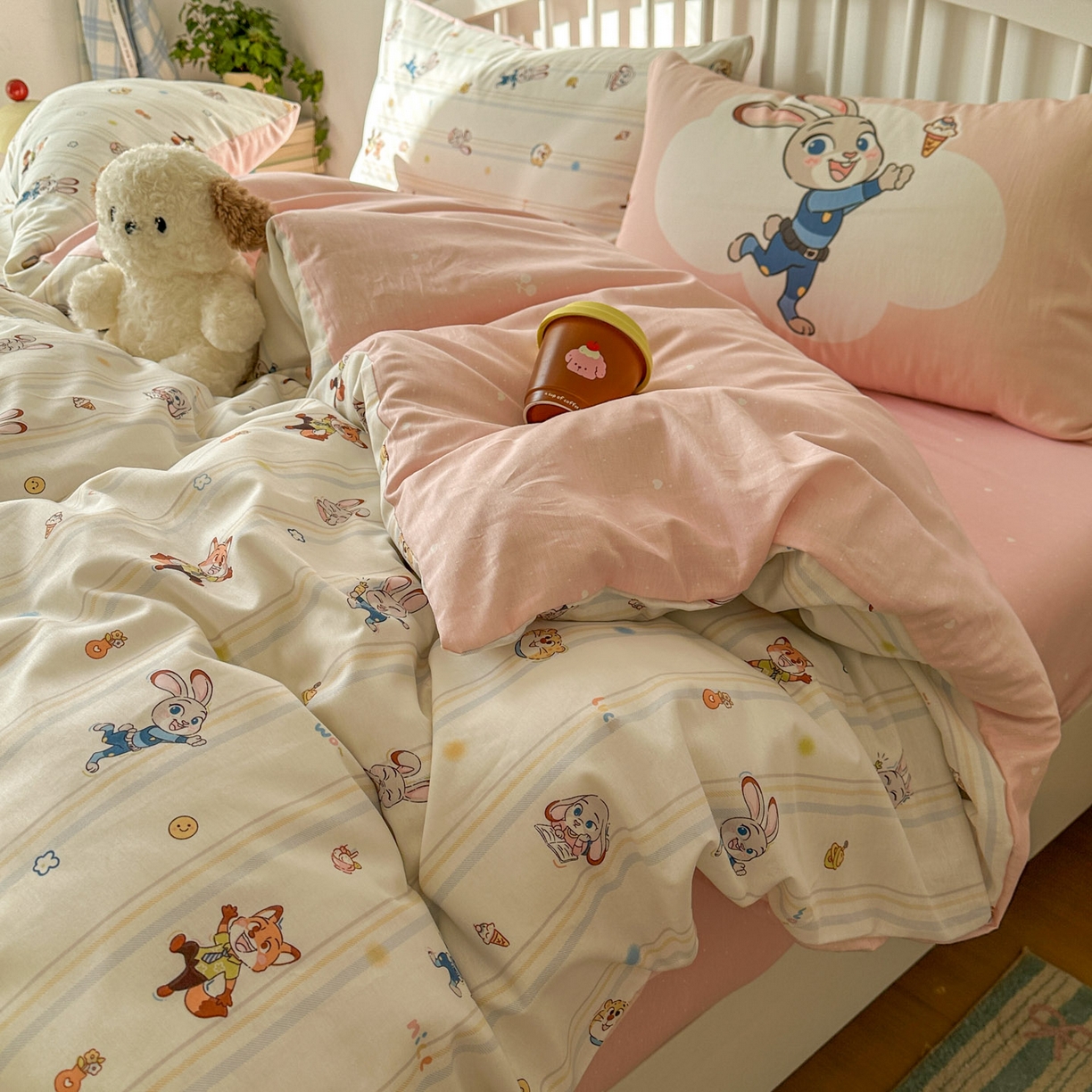 91家纺网 家纺一手货源 找家纺 桃喜 2026新款全棉混搭卡通印花学生三件套四件套 可爱小兔子
