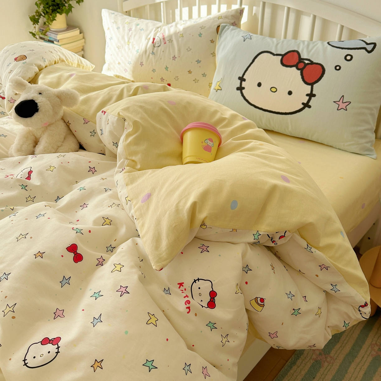 91家纺网 家纺一手货源 找家纺 桃喜 2026新款全棉混搭卡通印花学生三件套四件套 星星猫咪