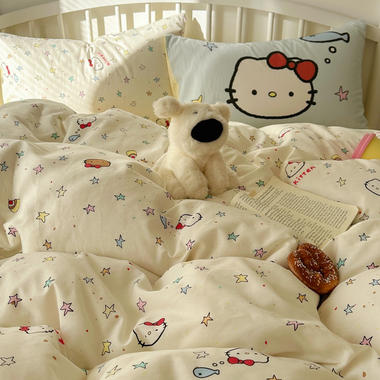 91家纺网 家纺一手货源 找家纺 桃喜 2026新款全棉混搭卡通印花学生三件套四件套 星星猫咪