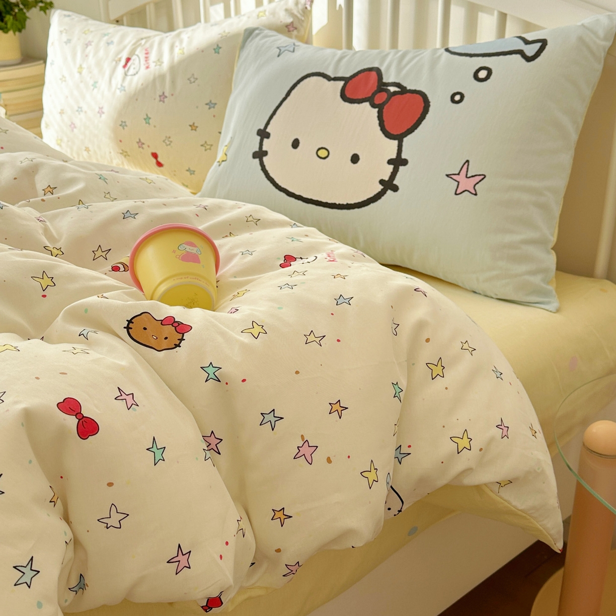 91家纺网 家纺一手货源 找家纺 桃喜 2026新款全棉混搭卡通印花学生三件套四件套 星星猫咪