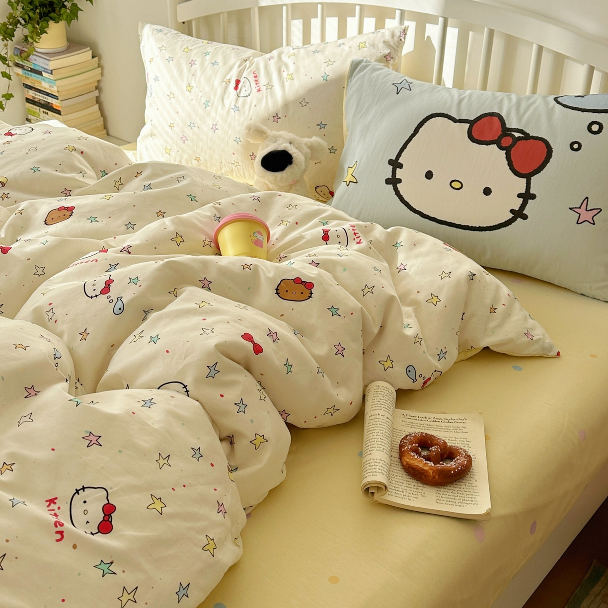 91家纺网 家纺一手货源 找家纺 桃喜 2026新款全棉混搭卡通印花学生三件套四件套 星星猫咪