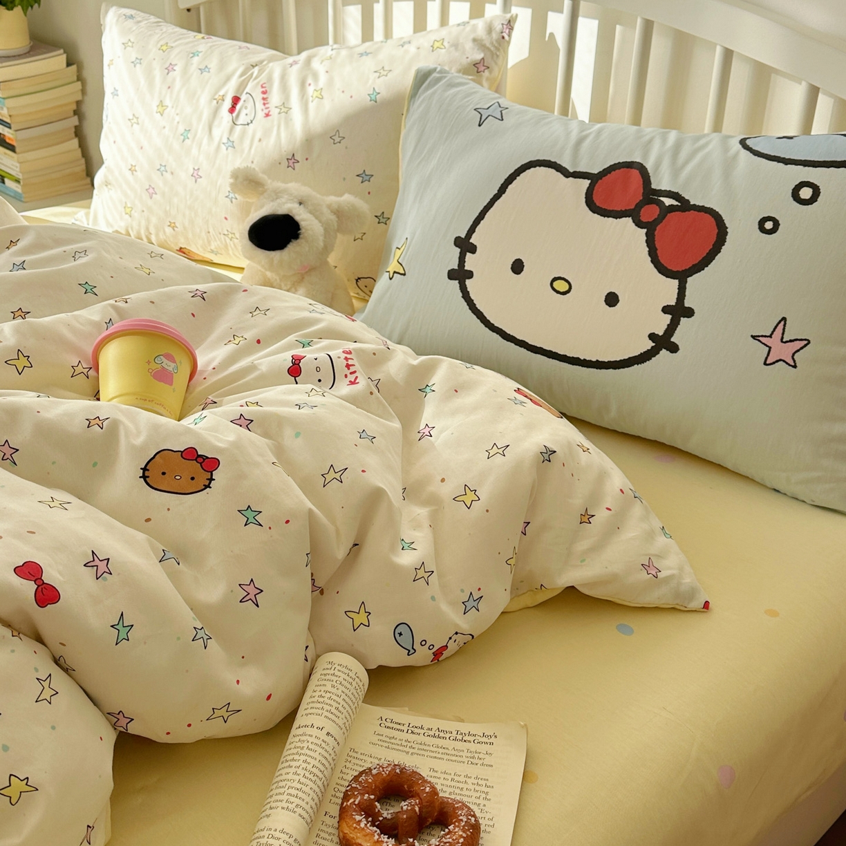 91家纺网 家纺一手货源 找家纺 桃喜 2026新款全棉混搭卡通印花学生三件套四件套 星星猫咪