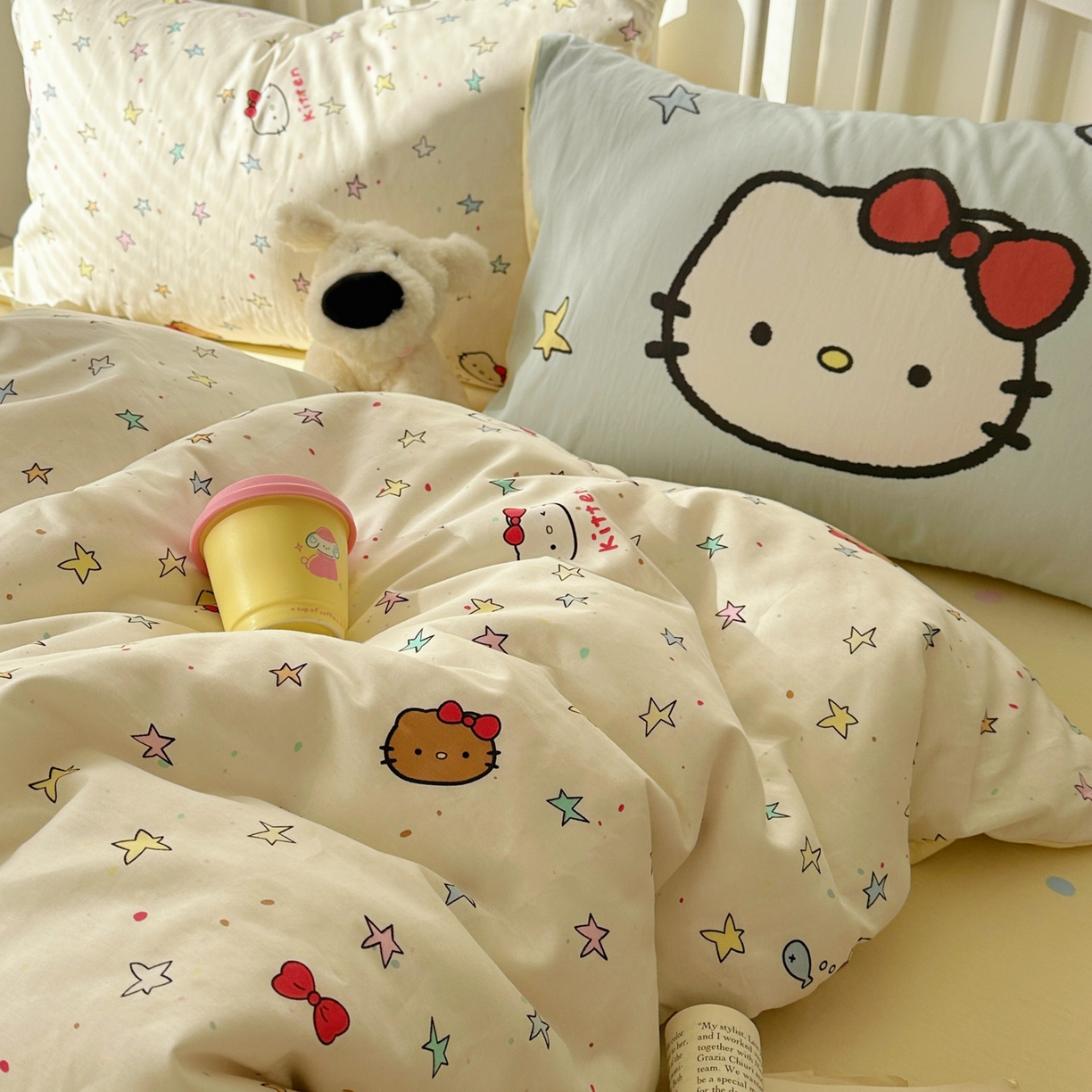 91家纺网 家纺一手货源 找家纺 桃喜 2026新款全棉混搭卡通印花学生三件套四件套 星星猫咪