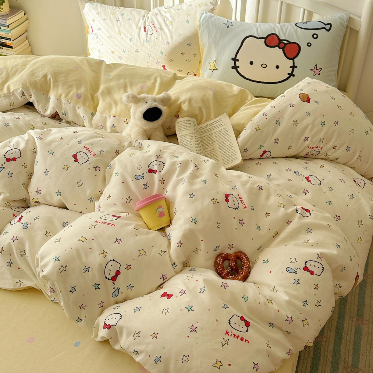 91家纺网 家纺一手货源 找家纺 桃喜 2026新款全棉混搭卡通印花学生三件套四件套 星星猫咪