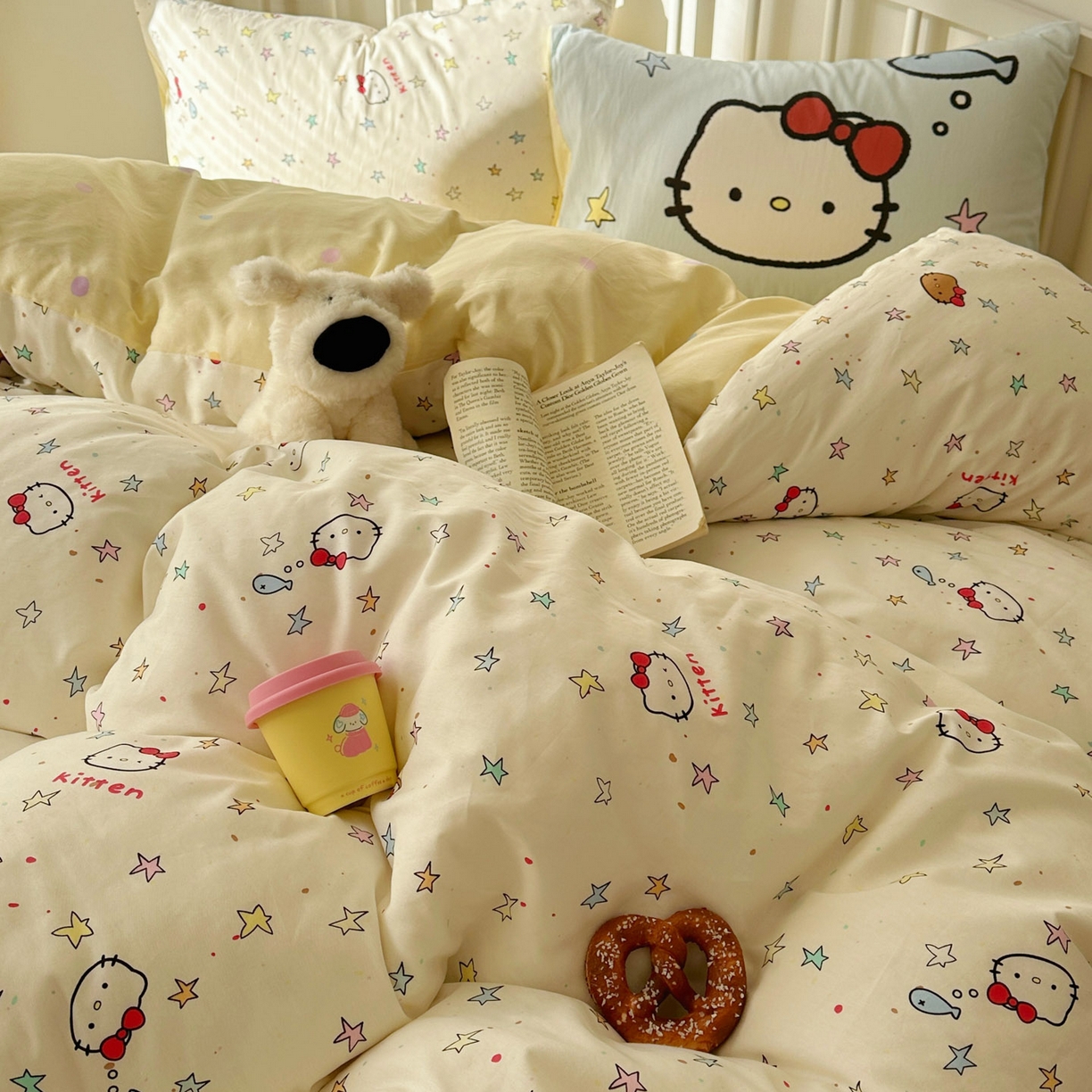 91家纺网 家纺一手货源 找家纺 桃喜 2026新款全棉混搭卡通印花学生三件套四件套 星星猫咪