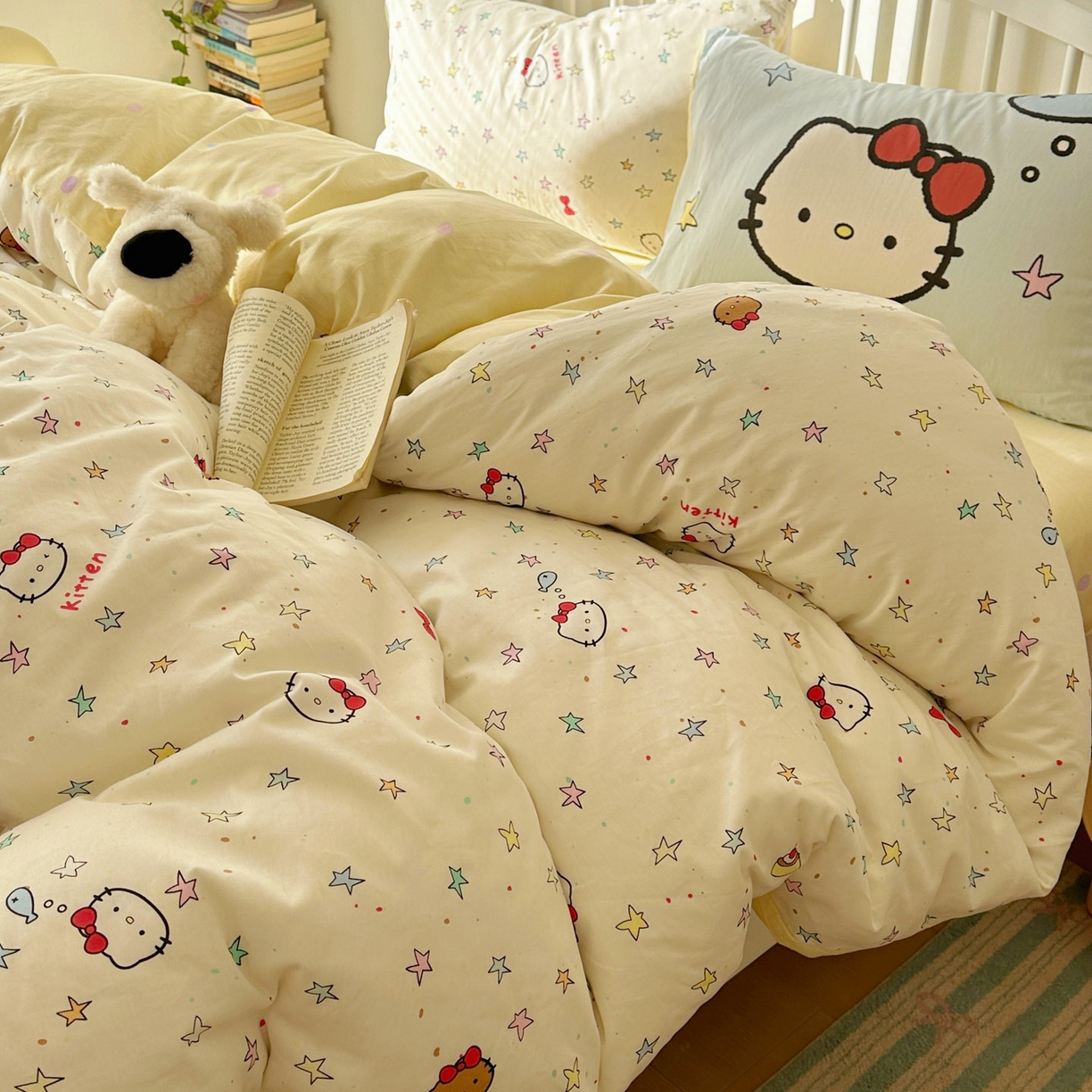 91家纺网 家纺一手货源 找家纺 桃喜 2026新款全棉混搭卡通印花学生三件套四件套 星星猫咪