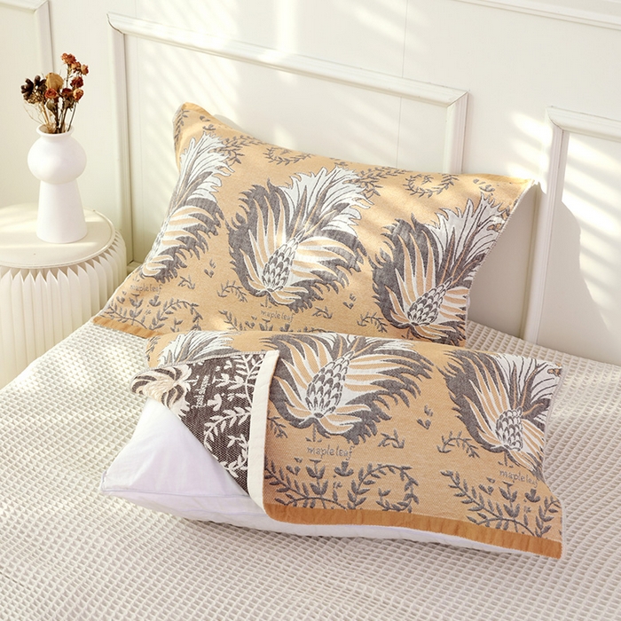 91家纺网 家纺一手货源 找家纺 朴尔家纺-毛巾被 2026新款彩棉国潮风全棉纯棉六层纱布枕巾 似锦-枕巾 52x78cm枕巾一对