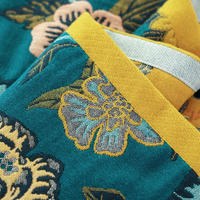 91家纺网 家纺一手货源 找家纺 朴尔家纺-毛巾被 2026新款彩棉国潮风全棉纯棉六层纱布枕巾 花间物语-蓝枕巾 52x78cm枕巾一对