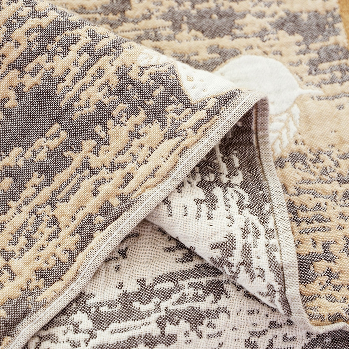 91家纺网 家纺一手货源 找家纺 朴尔家纺-毛巾被 2026新款彩棉国潮风全棉纯棉六层纱布枕巾 柠香-咖枕巾 52x78cm枕巾一对
