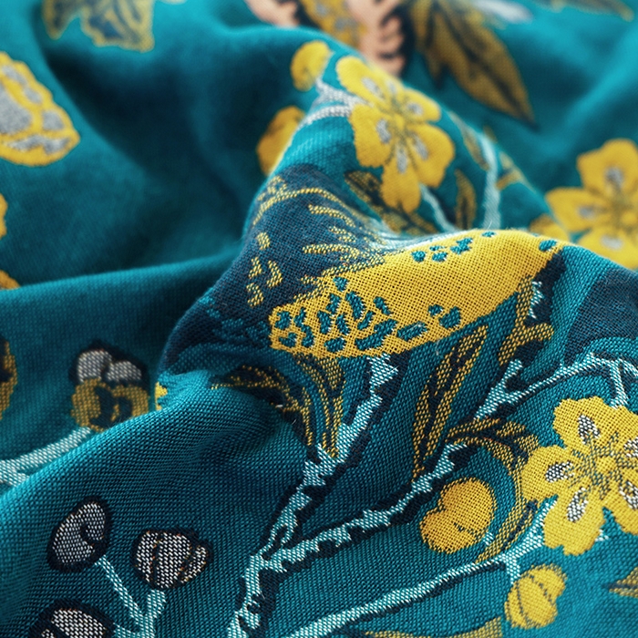 91家纺网 家纺一手货源 找家纺 朴尔家纺-毛巾被 2026新款彩棉国潮风全棉纯棉六层纱布枕巾 花间物语-蓝枕巾 52x78cm枕巾一对