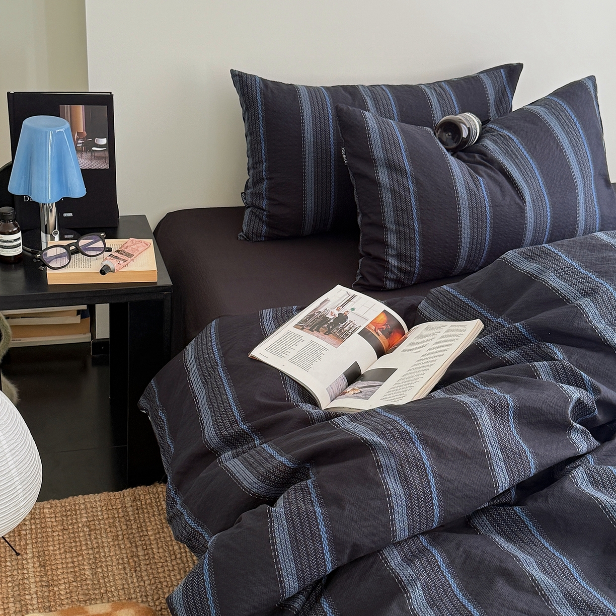 91家纺网 家纺一手货源 找家纺 初念 2026春夏新款简约泡芙纱四件套 鲸与海