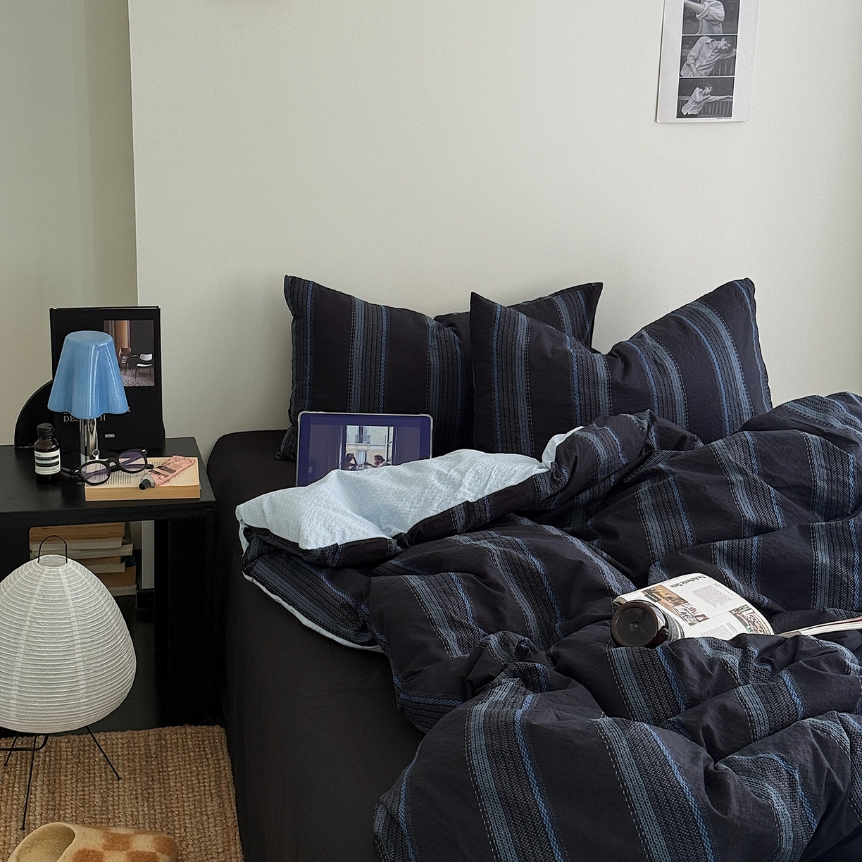 91家纺网 家纺一手货源 找家纺 初念 2026春夏新款简约泡芙纱四件套 鲸与海