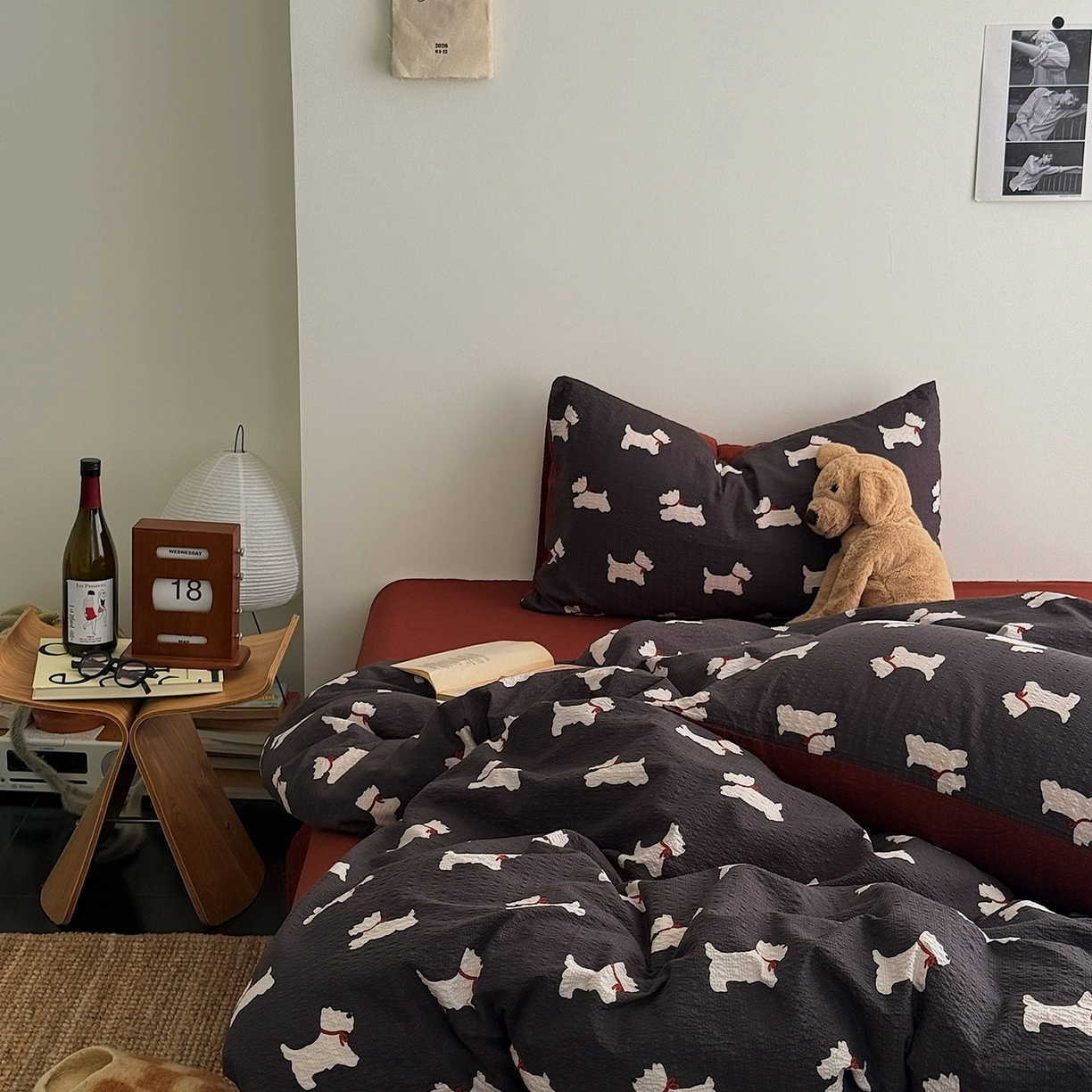 91家纺网 家纺一手货源 找家纺 初念 2026春夏新款简约泡芙纱四件套 灰黑雪纳瑞