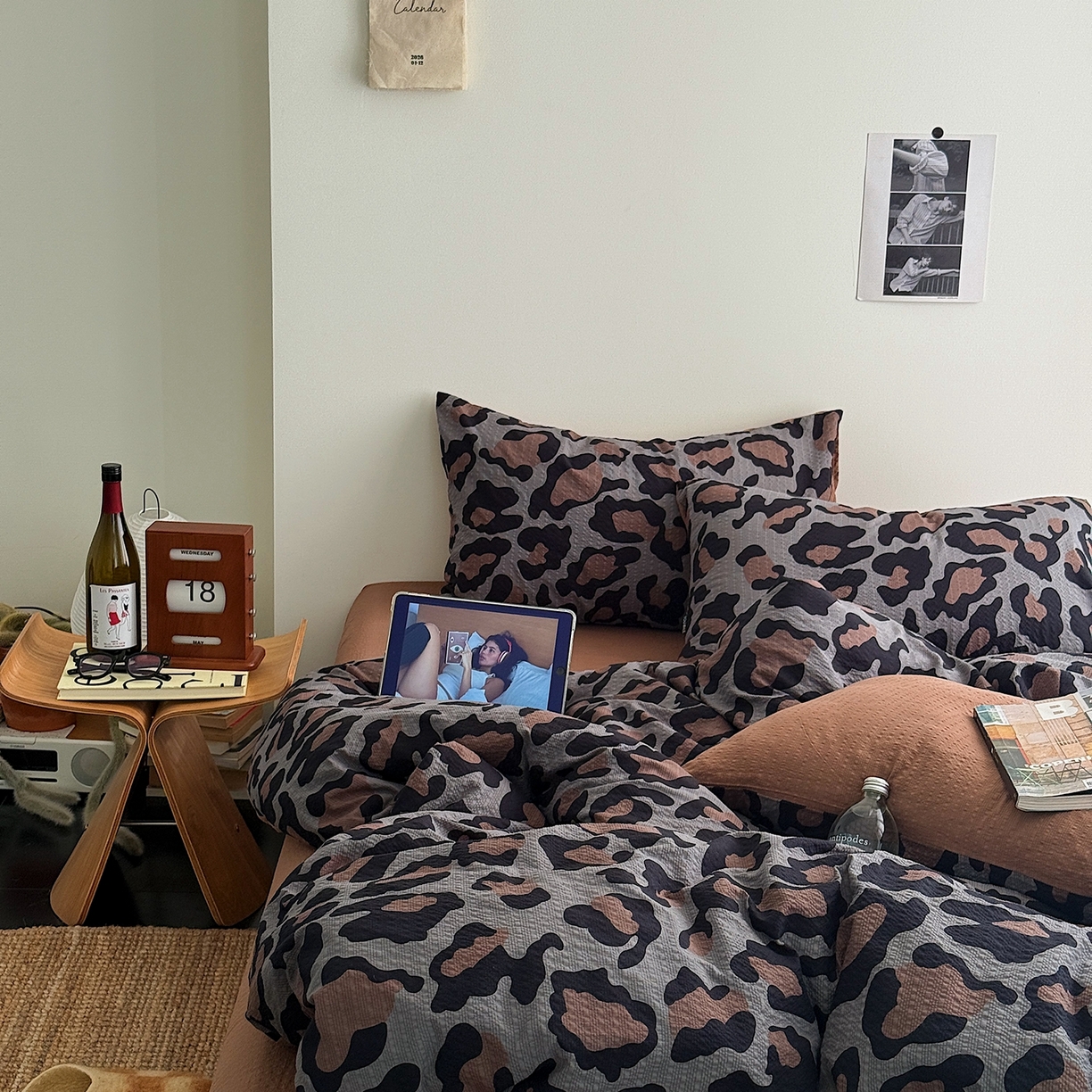 91家纺网 家纺一手货源 找家纺 初念 2026春夏新款简约泡芙纱四件套 灰豹纹