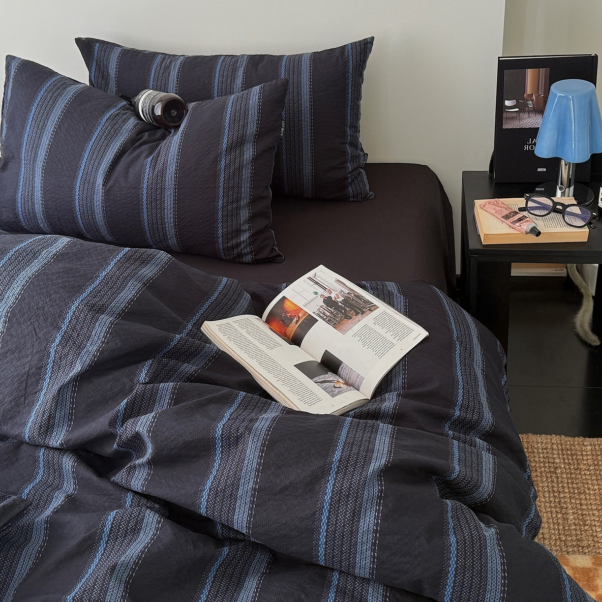 91家纺网 家纺一手货源 找家纺 初念 2026春夏新款简约泡芙纱四件套 鲸与海