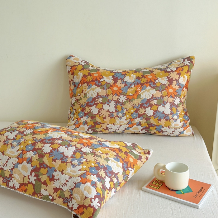 91家纺网 家纺一手货源 找家纺 朴尔家纺-毛巾被 2026新款半包可调节暗扣魔术全棉纯棉三层纱布枕巾 繁花曼舞 53x110cm枕巾一对