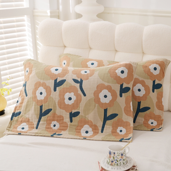 91家纺网 家纺一手货源 找家纺 朴尔家纺-毛巾被 2026新款全棉纯棉欣软系列定位四层加厚柔软纱布枕巾 盛夏之约