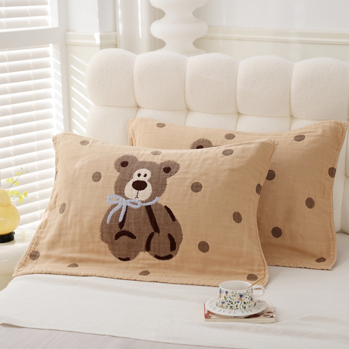 朴尔家纺-毛巾被 2026新款全棉纯棉欣软系列定位四层加厚柔软纱布枕巾 圈圈熊