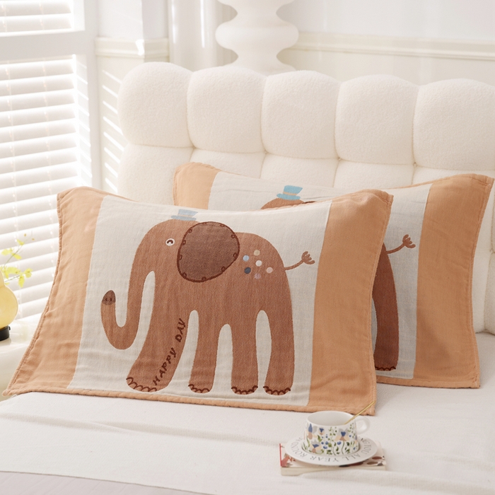 朴尔家纺-毛巾被 2026新款全棉纯棉欣软系列定位四层加厚柔软纱布枕巾 礼貌象