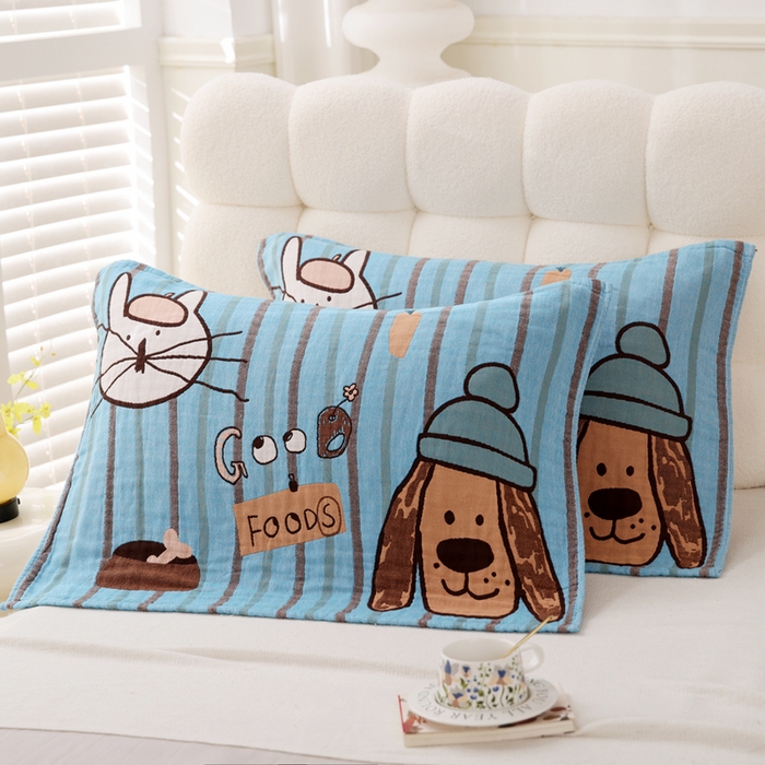 朴尔家纺-毛巾被 2026新款全棉纯棉欣软系列定位四层加厚柔软纱布枕巾 开心伙伴