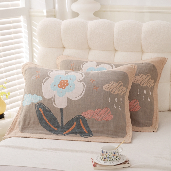 朴尔家纺-毛巾被 2026新款全棉纯棉欣软系列定位四层加厚柔软纱布枕巾 花枝