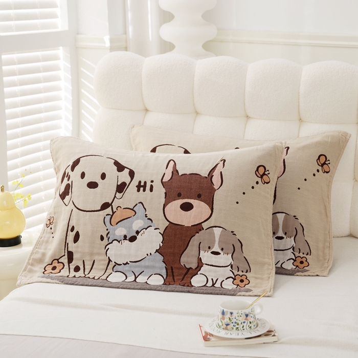 朴尔家纺-毛巾被 2026新款全棉纯棉欣软系列定位四层加厚柔软纱布枕巾 萌宠团