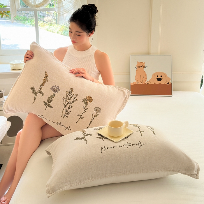 91家纺网 家纺一手货源 找家纺 朴尔家纺-毛巾被 2026新款全棉纯棉多柔AB版定位四层纱布枕巾 花意