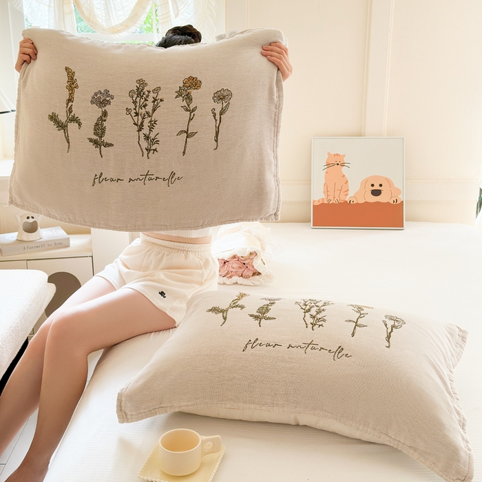 91家纺网 家纺一手货源 找家纺 朴尔家纺-毛巾被 2026新款全棉纯棉多柔AB版定位四层纱布枕巾 花意