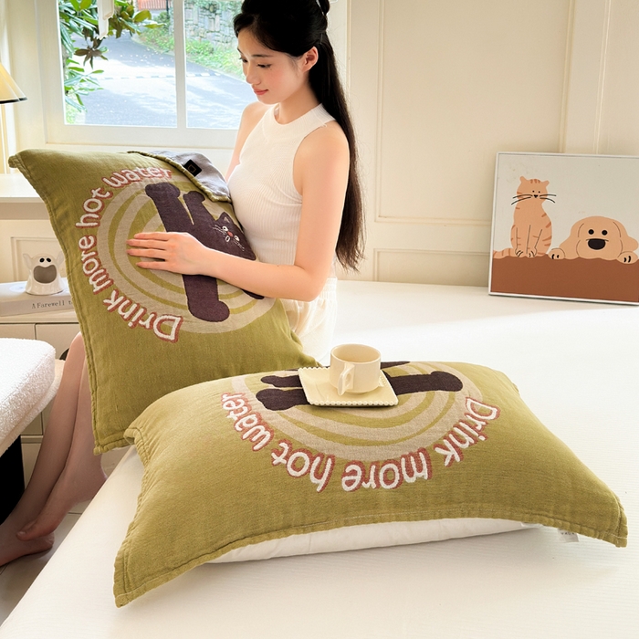 91家纺网 家纺一手货源 找家纺 朴尔家纺-毛巾被 2026新款全棉纯棉多柔AB版定位四层纱布枕巾 元气猫