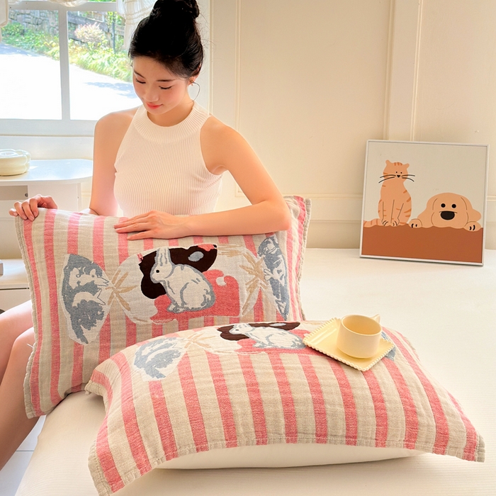 91家纺网 家纺一手货源 找家纺 朴尔家纺-毛巾被 2026新款全棉纯棉多柔AB版定位四层纱布枕巾 童年记忆