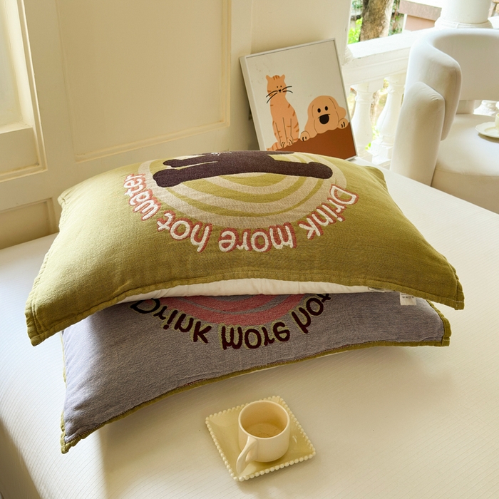 91家纺网 家纺一手货源 找家纺 朴尔家纺-毛巾被 2026新款全棉纯棉多柔AB版定位四层纱布枕巾 元气猫