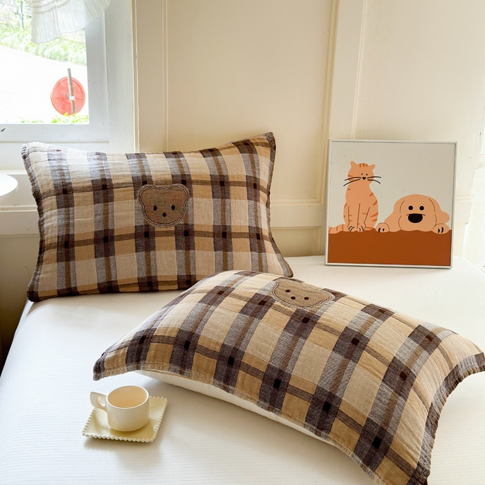 91家纺网 家纺一手货源 找家纺 朴尔家纺-毛巾被 2026新款全棉纯棉多柔AB版定位四层纱布枕巾 大咖熊