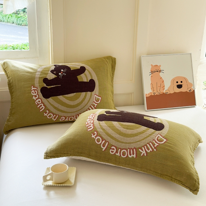 91家纺网 家纺一手货源 找家纺 朴尔家纺-毛巾被 2026新款全棉纯棉多柔AB版定位四层纱布枕巾 元气猫