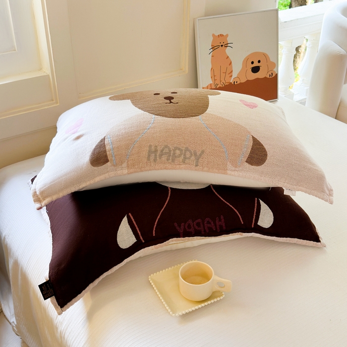 91家纺网 家纺一手货源 找家纺 朴尔家纺-毛巾被 2026新款全棉纯棉多柔AB版定位四层纱布枕巾 桃心熊