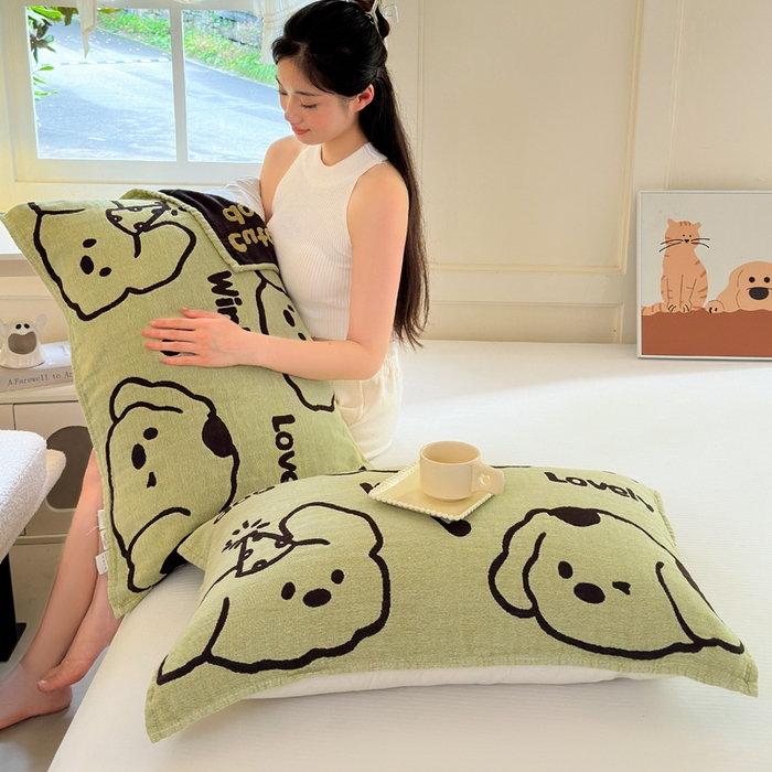 91家纺网 家纺一手货源 找家纺 朴尔家纺-毛巾被 2026新款全棉纯棉多柔AB版定位四层纱布枕巾 嬉皮狗