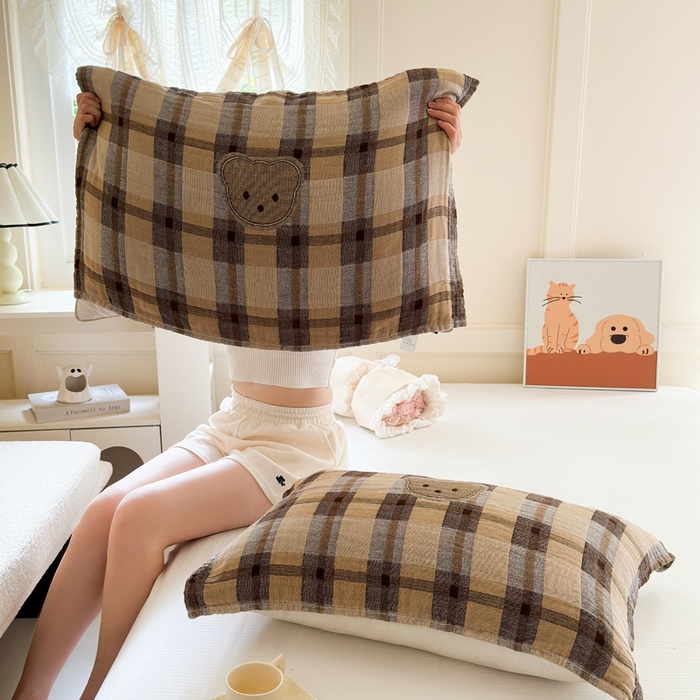 91家纺网 家纺一手货源 找家纺 朴尔家纺-毛巾被 2026新款全棉纯棉多柔AB版定位四层纱布枕巾 大咖熊