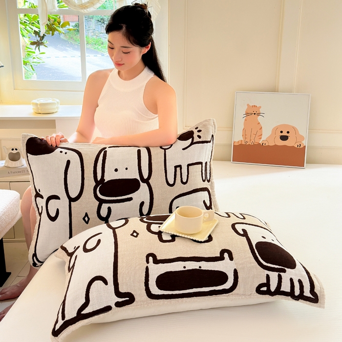 91家纺网 家纺一手货源 找家纺 朴尔家纺-毛巾被 2026新款全棉纯棉多柔AB版定位四层纱布枕巾 潮汪