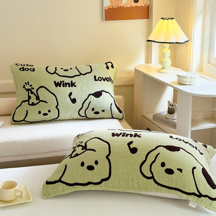 91家纺网 家纺一手货源 找家纺 朴尔家纺-毛巾被 2026新款全棉纯棉多柔AB版定位四层纱布枕巾 嬉皮狗