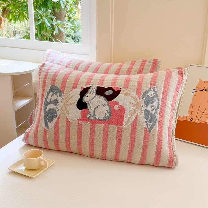 91家纺网 家纺一手货源 找家纺 朴尔家纺-毛巾被 2026新款全棉纯棉多柔AB版定位四层纱布枕巾 童年记忆