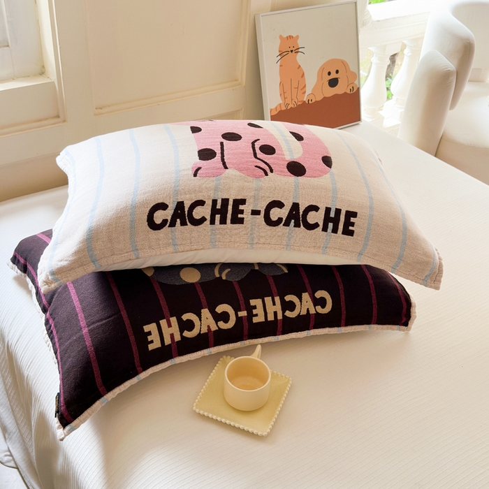 91家纺网 家纺一手货源 找家纺 朴尔家纺-毛巾被 2026新款全棉纯棉多柔AB版定位四层纱布枕巾 粉红猫