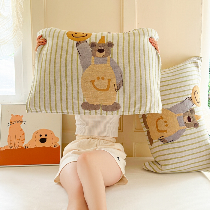 91家纺网 家纺一手货源 找家纺 朴尔家纺-毛巾被 2026新款全棉纯棉多柔AB版定位四层纱布枕巾 玩趣南瓜熊